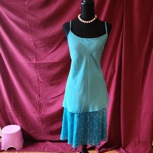 Jaclyn Smith Teal Layered Dress with Spaghetti Straps